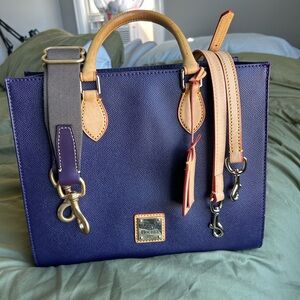 SOLD Dooney & Bourke Navy and Tan Satchel Janine